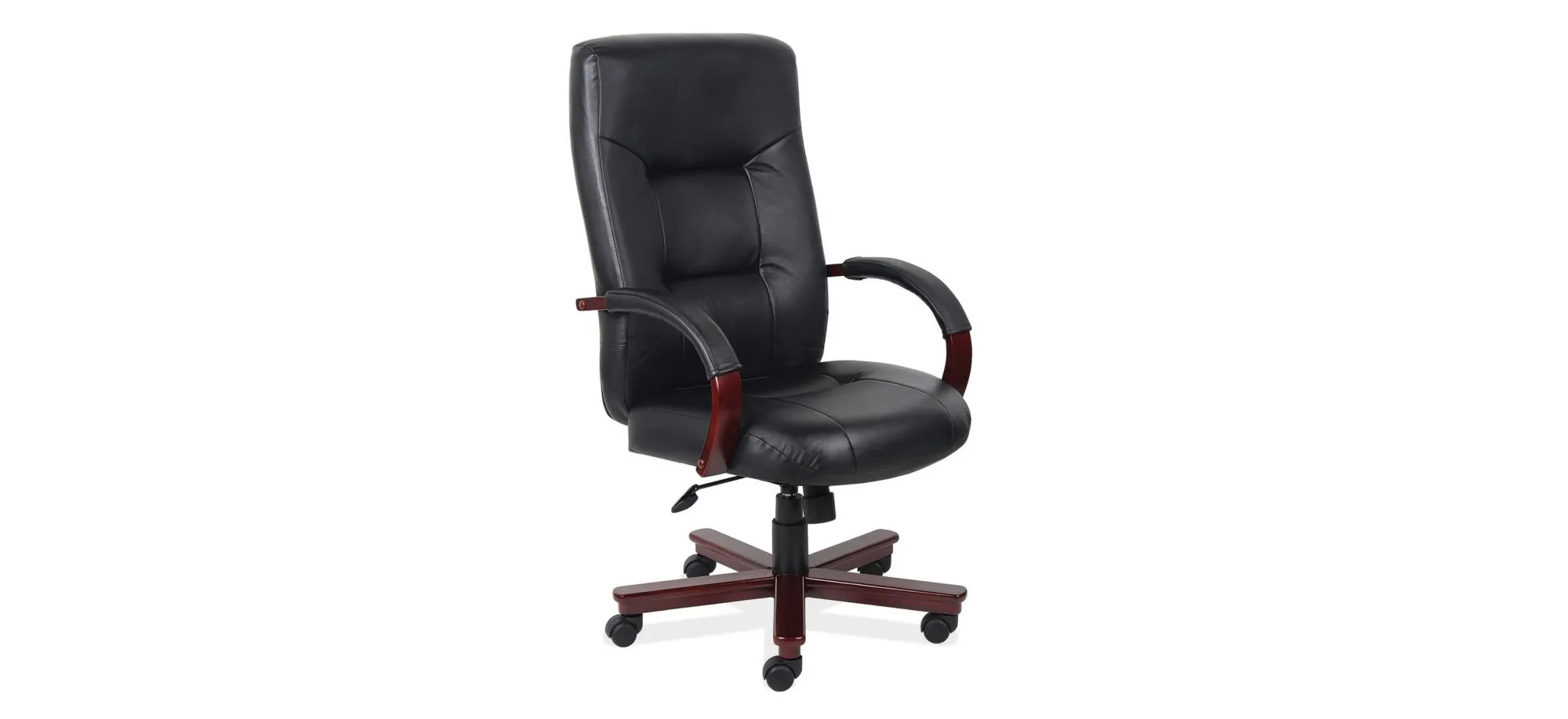 Midrealm High Back Executive Chair in Black Leather Soft Vinyl; Mahogany by Coe Distributors