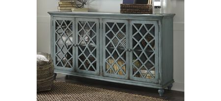 Mirimyn Console Cabinet w/ Lattice Doors in Antique Teal by Ashley Furniture