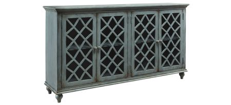 Mirimyn Console Cabinet w/ Lattice Doors in Antique Teal by Ashley Furniture