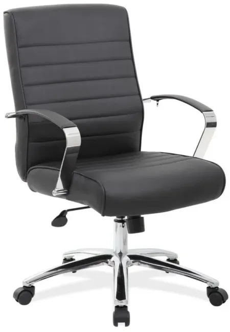Hudspeth Office Chair in Black Leather Soft Vinyl; Chrome by Coe Distributors