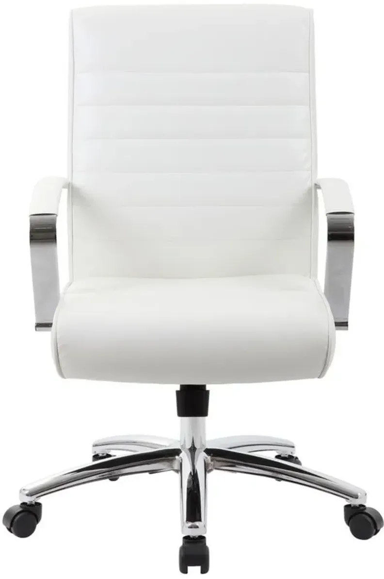 Hudspeth Office Chair in White Leather Soft Vinyl; Chrome by Coe