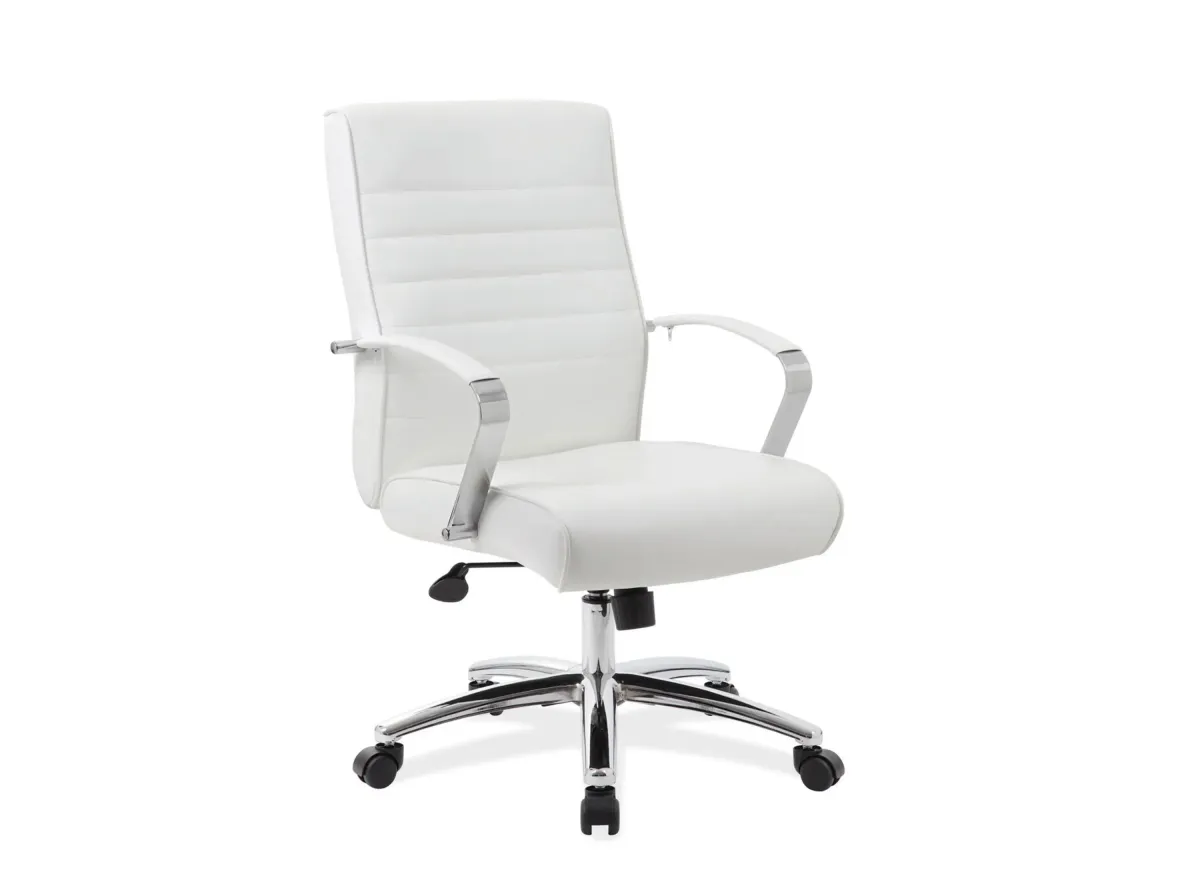 Hudspeth Office Chair in White Leather Soft Vinyl; Chrome by Coe Distributors