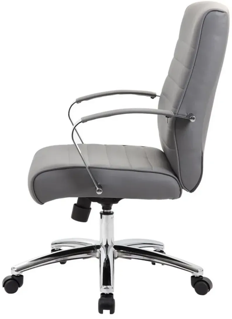 Hudspeth Office Chair in Gray Leather Soft Vinyl; Chrome by Coe