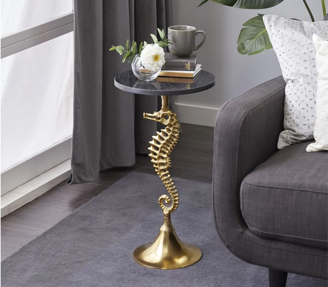 Ivy Collection Seahorse Accent Table in Gold by UMA Enterprises