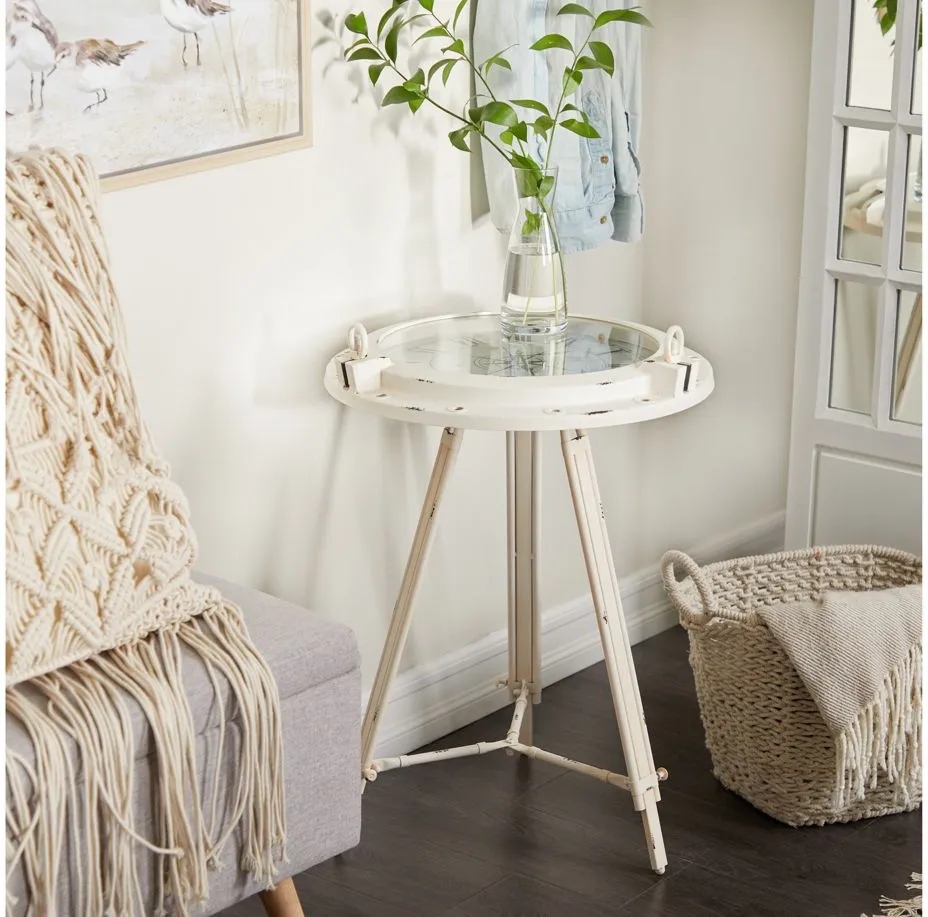 Ivy Collection Compass Accent Table in White by UMA Enterprises