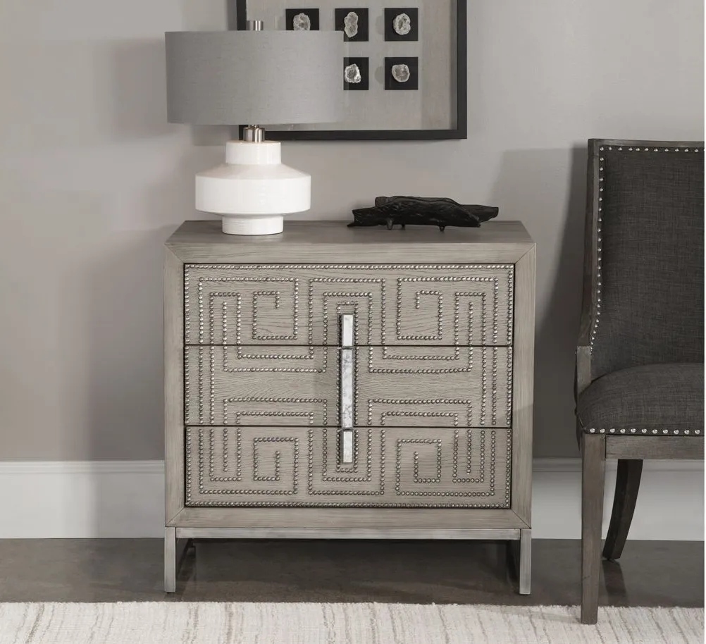 Devya Accent Chest in gray by Uttermost