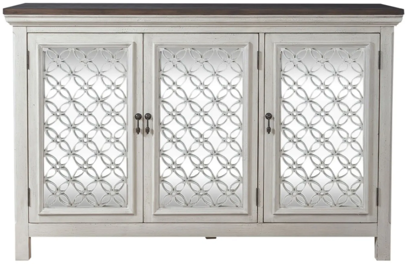 Westridge 3 Door Accent Cabinet in White Finishes with Worn Wood Tops by Liberty Furniture
