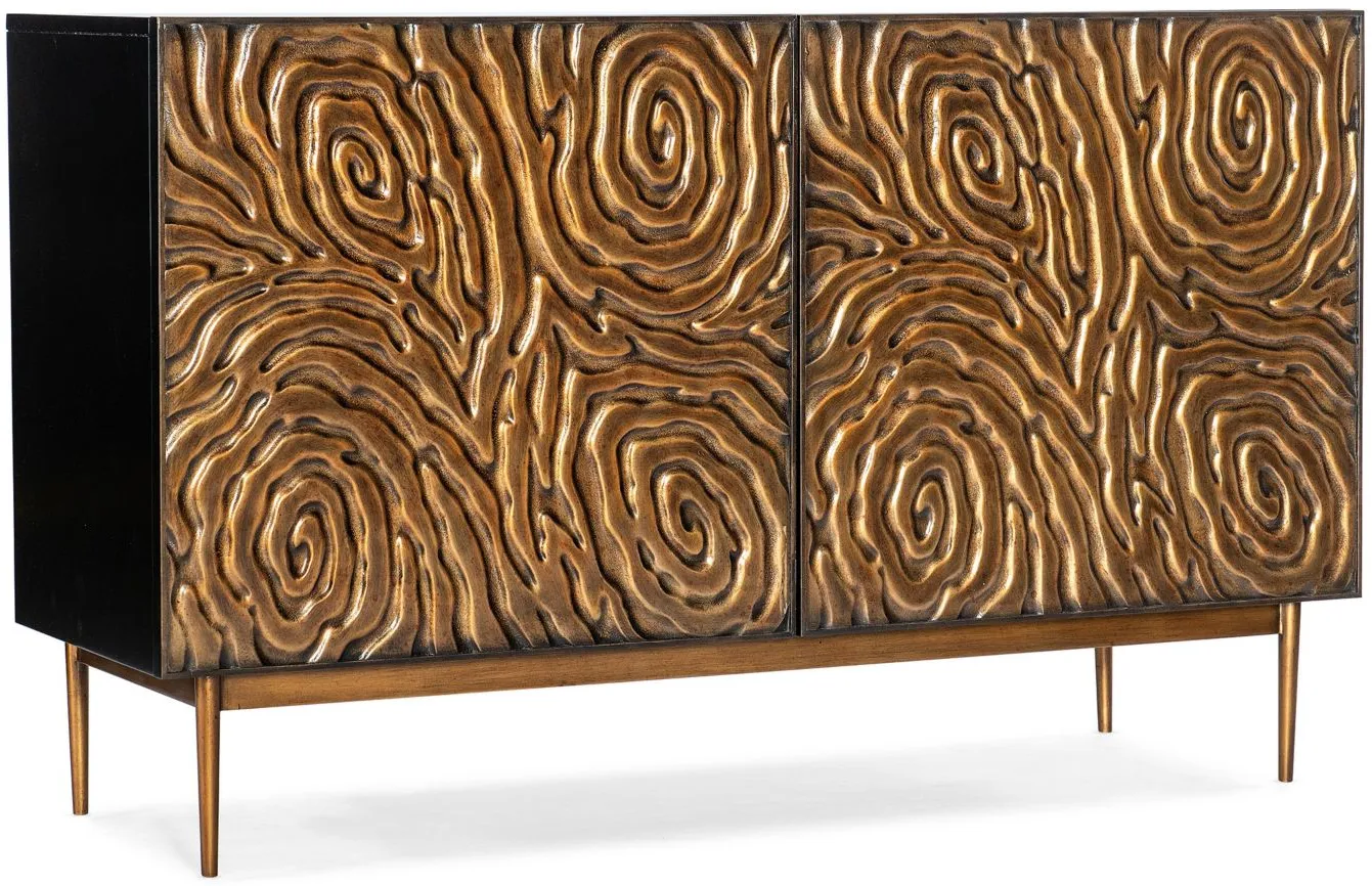 Melange 2-Door Credenza in Black finish on top, sides and interior contrast with bronze gold color by Hooker Furniture