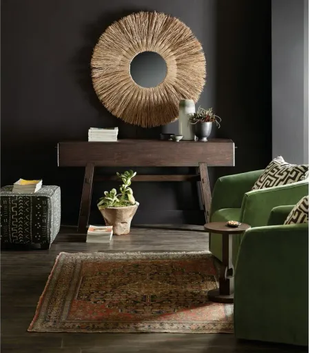Commerce & Market Sofa Console Table in Dark wood finish with metal bar pulls in charcoal finish by Hooker Furniture