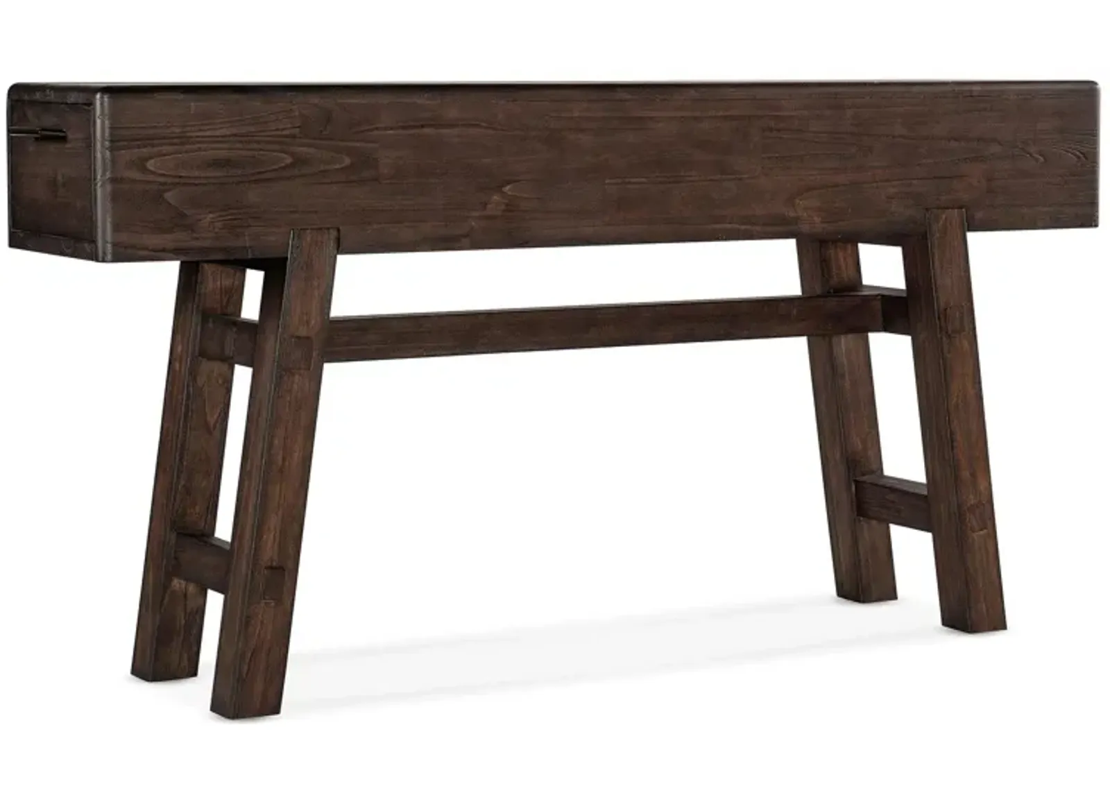 Commerce & Market Sofa Console Table in Dark wood finish with metal bar pulls in charcoal finish by Hooker Furniture