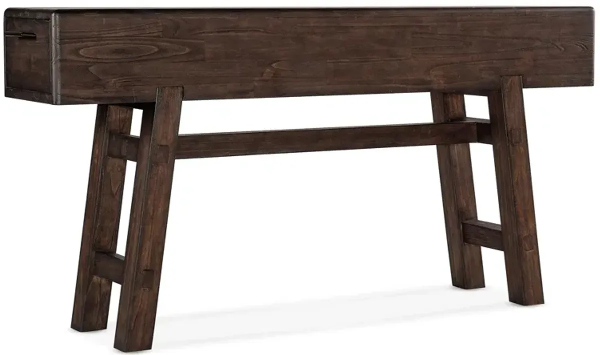 Commerce & Market Sofa Console Table in Dark wood finish with metal bar pulls in charcoal finish by Hooker Furniture