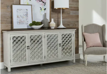 Westridge 4 Door Accent Cabinet in White Finishes with Worn Wood Tops by Liberty Furniture