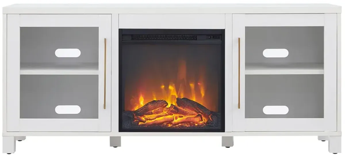 Maria TV Stand with Log Fireplace Insert in White by Hudson & Canal