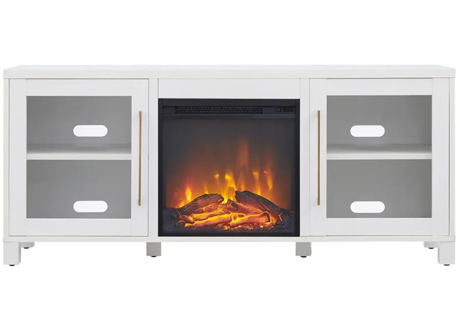 Maria TV Stand with Log Fireplace Insert in White by Hudson & Canal