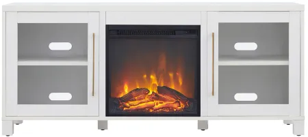 Maria TV Stand with Log Fireplace Insert in White by Hudson & Canal