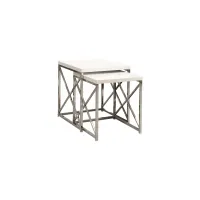 Haan Nesting Tables: Set of 2 in Glossy White / Chrome by Monarch Specialties