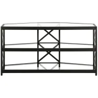 Dion TV Stand with Glass Shelves in Blackened Bronze by Hudson & Canal