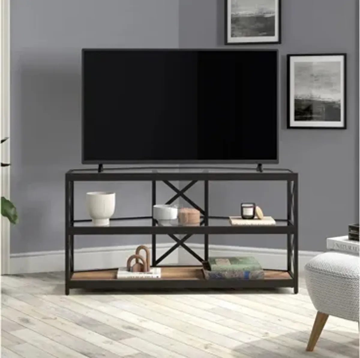 Dion TV Stand with Rustic Oak Shelf