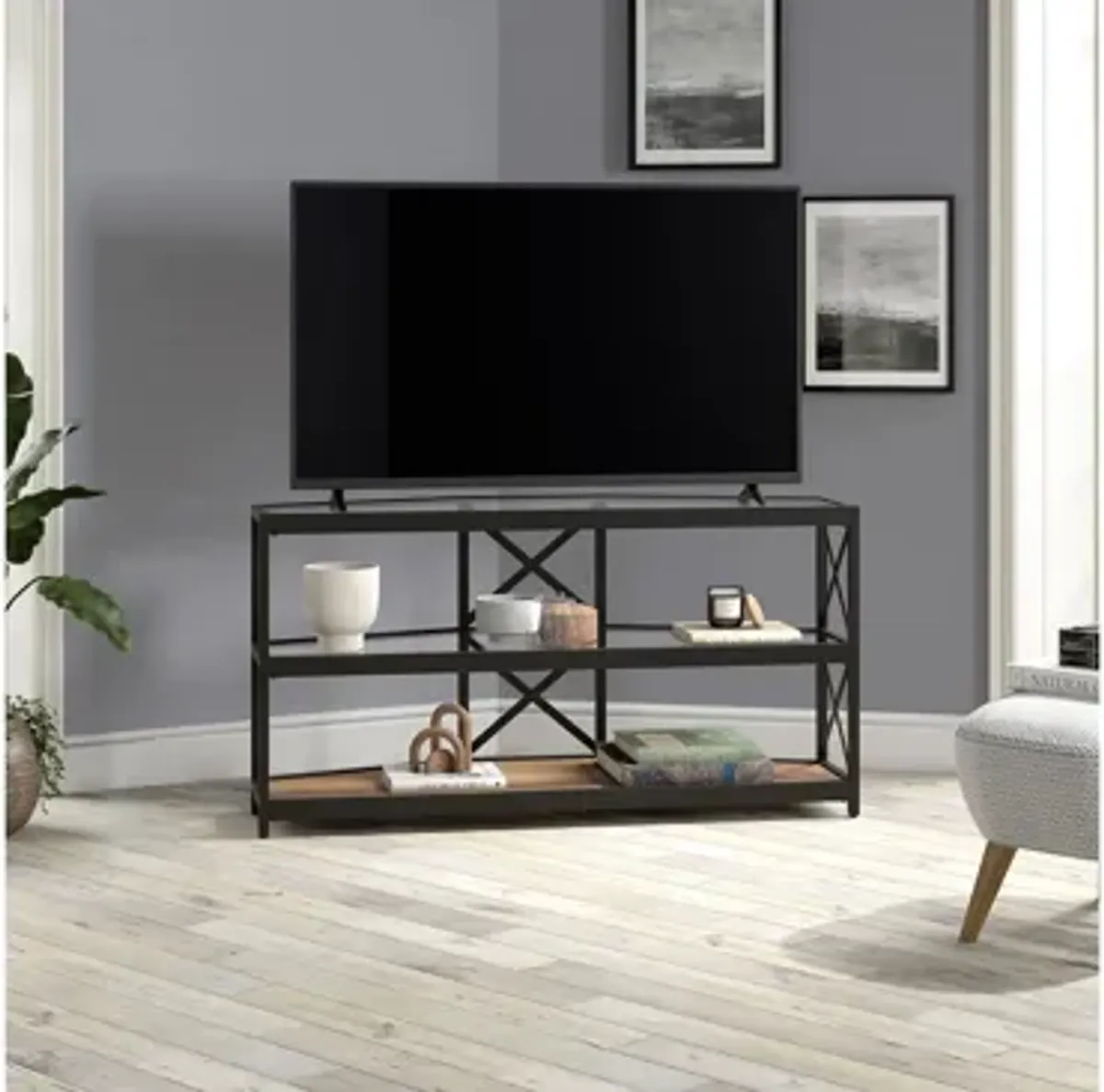 Dion TV Stand with Rustic Oak Shelf