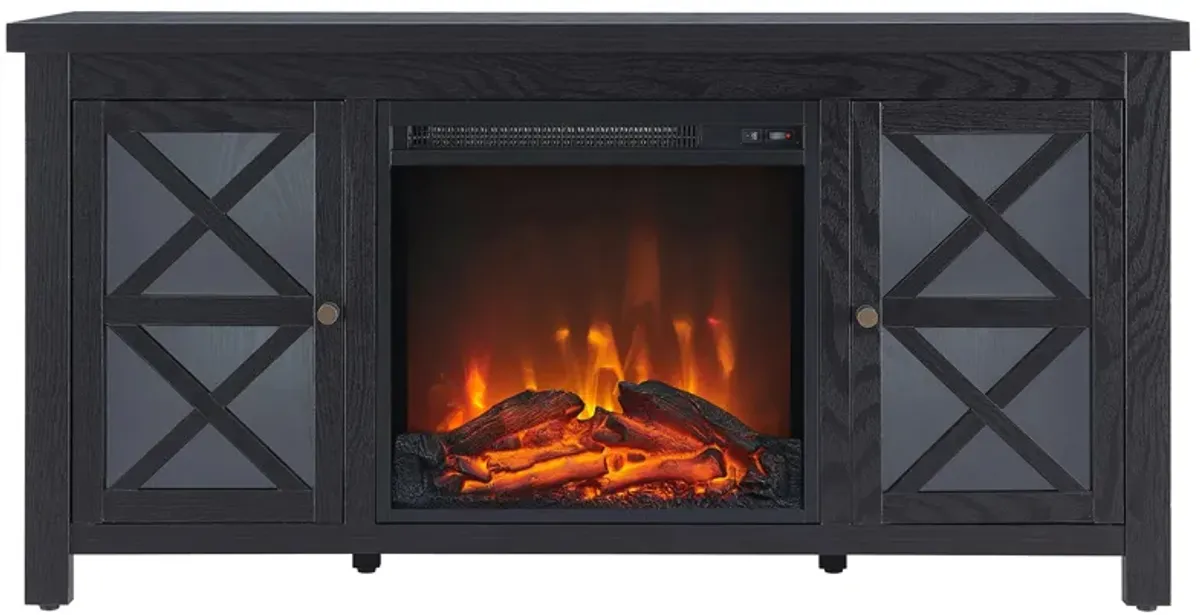 Eve TV Stands with Log Fireplace Insert in Black by Hudson & Canal