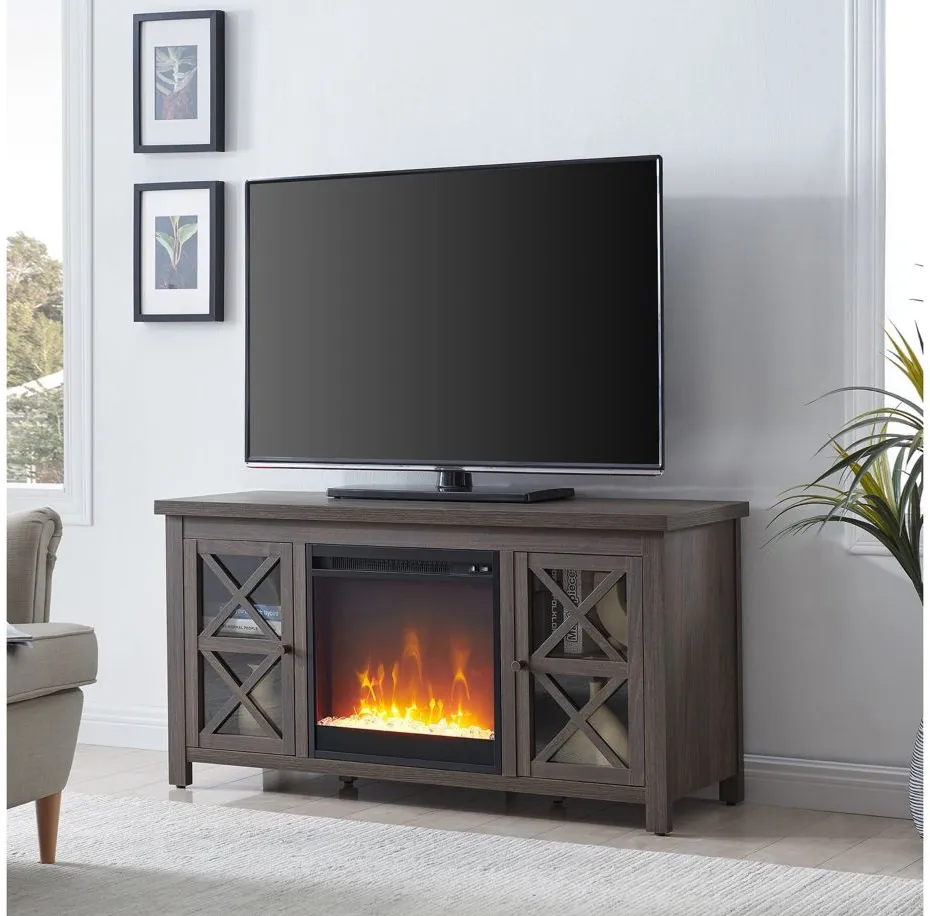 Eve TV Stand with Crystal Fireplace Insert in Alder Brown by Hudson & Canal