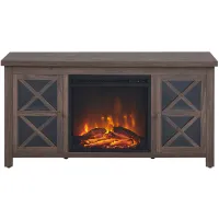 Eve TV Stand with Log Fireplace Insert in Alder Brown by Hudson & Canal