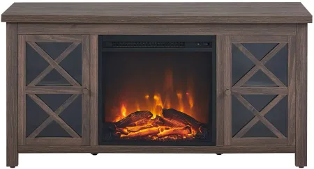 Eve TV Stand with Log Fireplace Insert in Alder Brown by Hudson & Canal