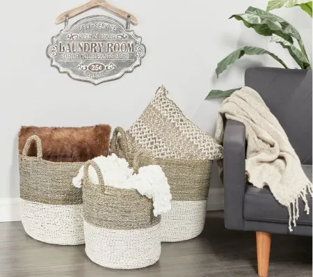 Ivy Collection Storage Baskets - Set of 3 in White by UMA Enterprises