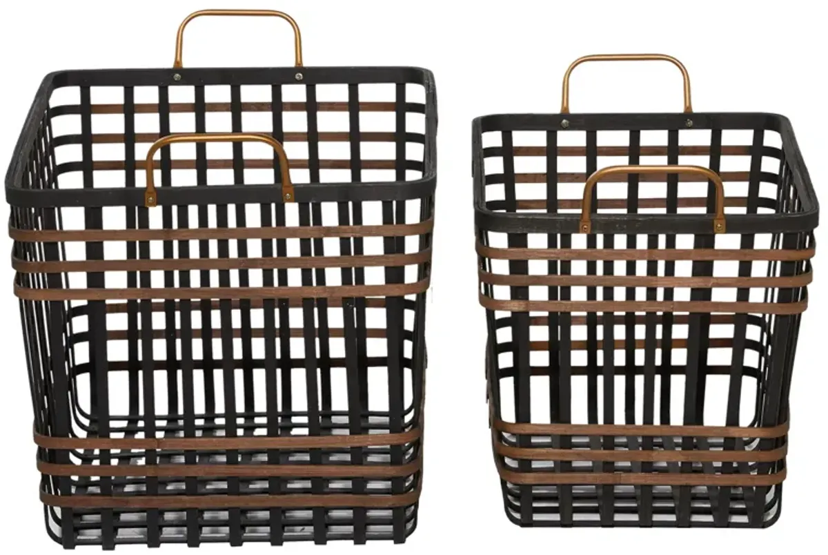 Ivy Collection Storage Baskets - Set of 2 in Black by UMA Enterprises