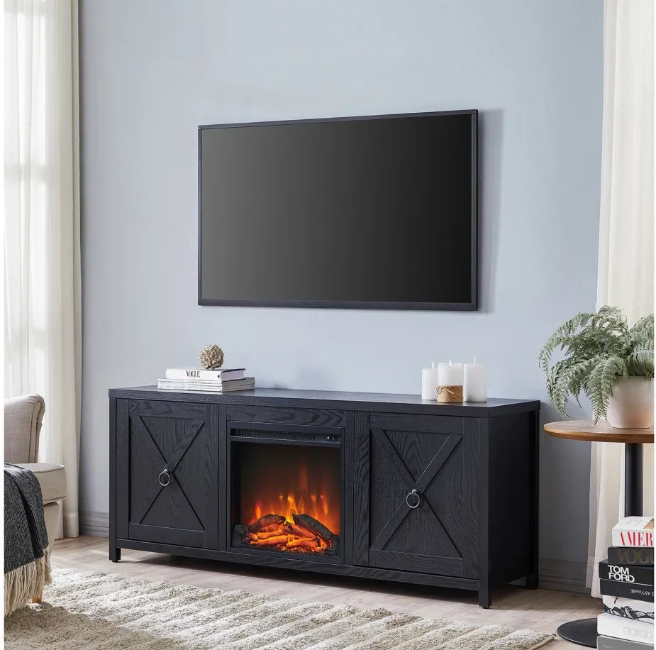 Taylor 58" TV Stand with Log Fireplace Insert in Black by Hudson & Canal