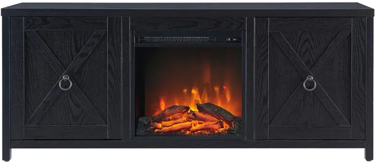 Taylor 58" TV Stand with Log Fireplace Insert in Black by Hudson & Canal