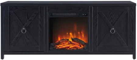 Taylor 58" TV Stand with Log Fireplace Insert in Black by Hudson & Canal