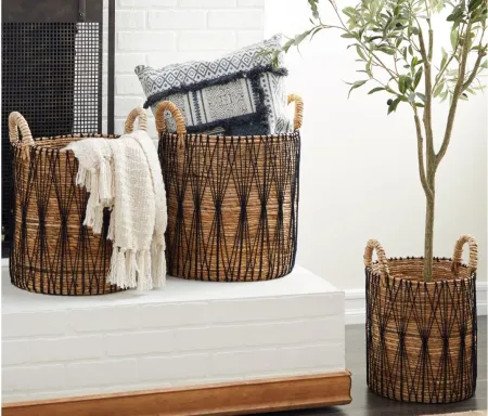 Ivy Collection Astolfo Storage Baskets Set of 3 in Brown by UMA Enterprises