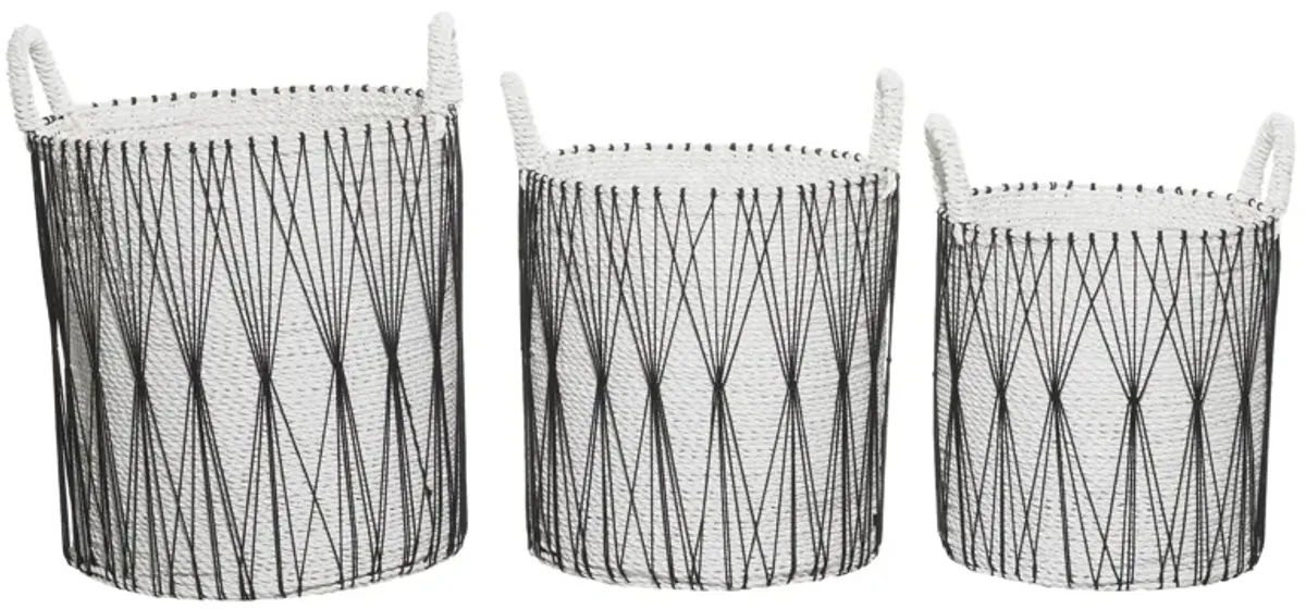 Ivy Collection Astolfo Storage Baskets Set of 3 in White by UMA Enterprises