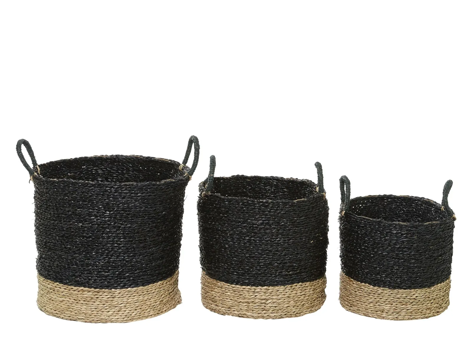 Ivy Collection Seagrass Storage Baskets - Set of 3 in Black by UMA Enterprises