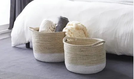 Ivy Collection Storage Baskets - Set of 2 in White by UMA Enterprises