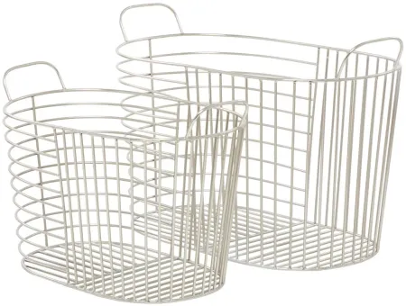 Ivy Collection Metal Storage Baskets - Set of 2 in Silver by UMA Enterprises