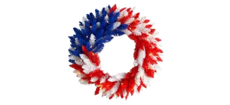 18in. Patriotic Red, White and Blue Americana Wreath with 20 Warm LED Lights in Multicolor by Bellanest