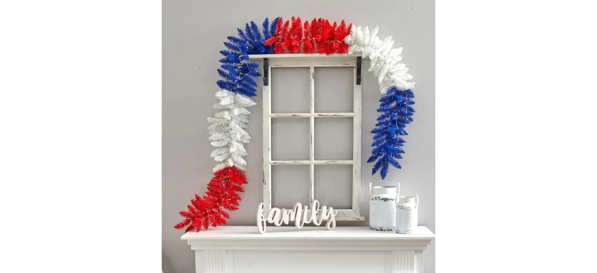 9ft. Red, White and Blue Americana Artificial Garland with 50 Warm LED Lights