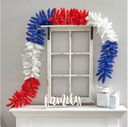 9ft. Red, White and Blue Americana Artificial Garland with 50 Warm LED Lights in Multicolor by Bellanest