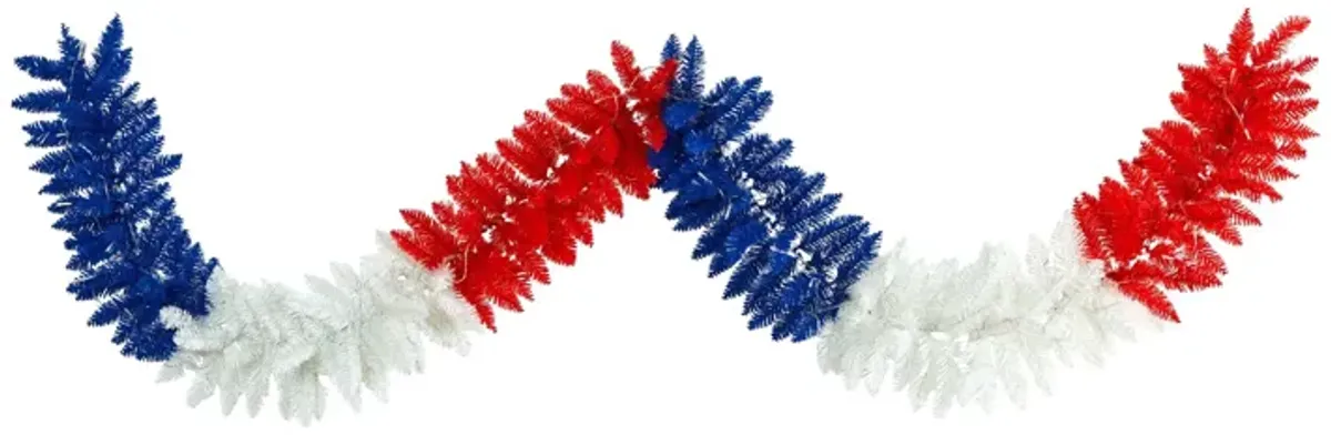 9ft. Red, White and Blue Americana Artificial Garland with 50 Warm LED Lights