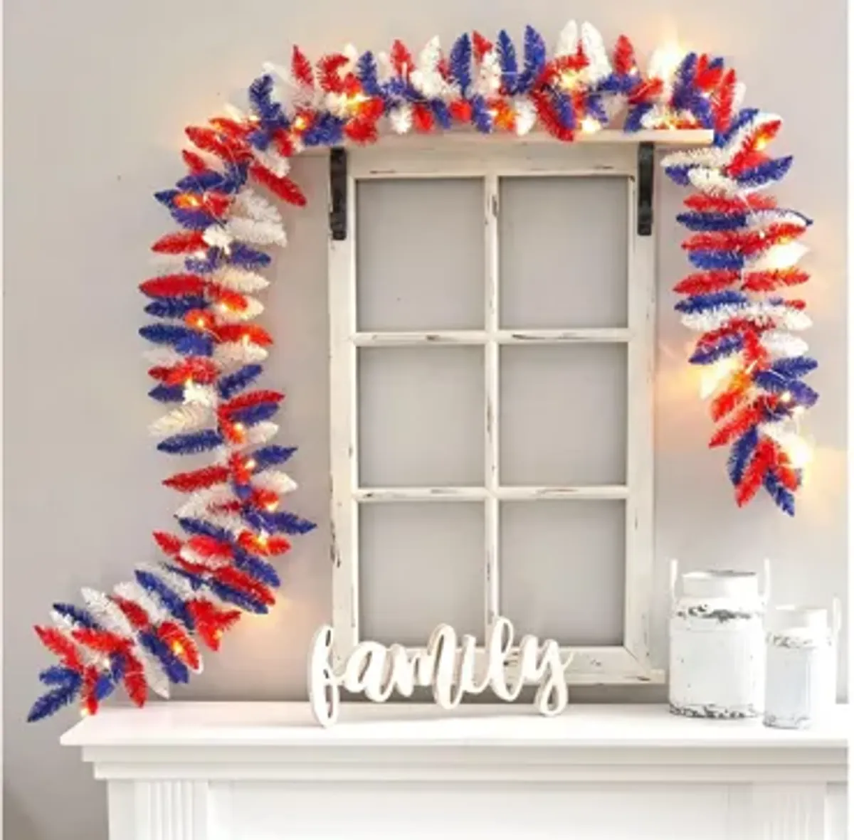 9ft. Patriotic American Flag Themed Artificial Garland with 50 Warm LED Lights