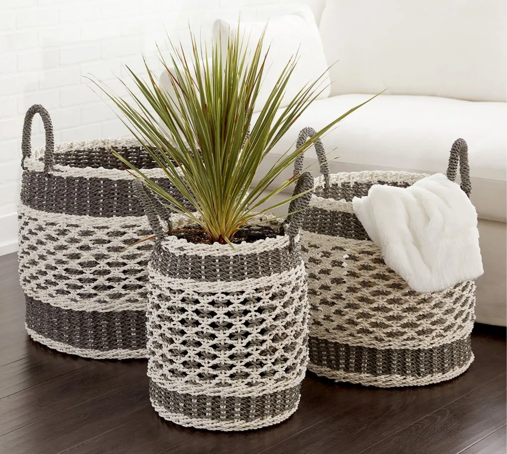 Ivy Collection Storage Baskets - Set of 3 in Gray by UMA Enterprises