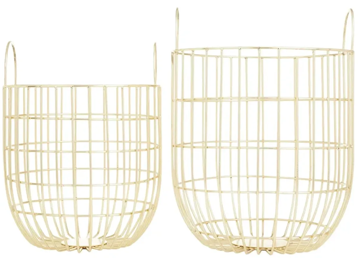 Ivy Collection Herculex Storage Basket Set of 2 in Gold by UMA Enterprises