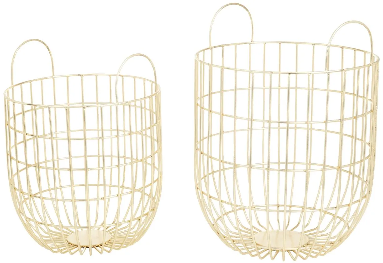 Ivy Collection Herculex Storage Basket Set of 2 in Gold by UMA Enterprises