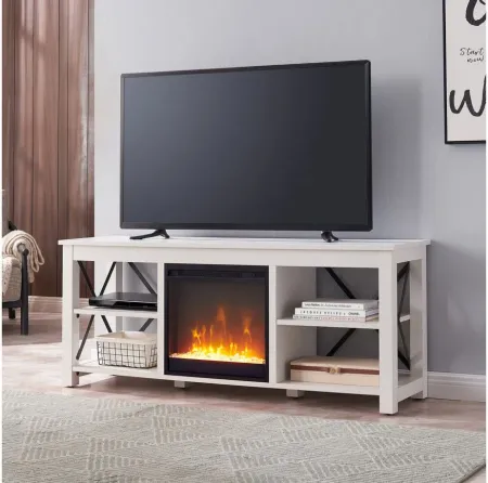 Paisley 58" TV Stand with Crystal Fireplace Insert in White by Hudson & Canal