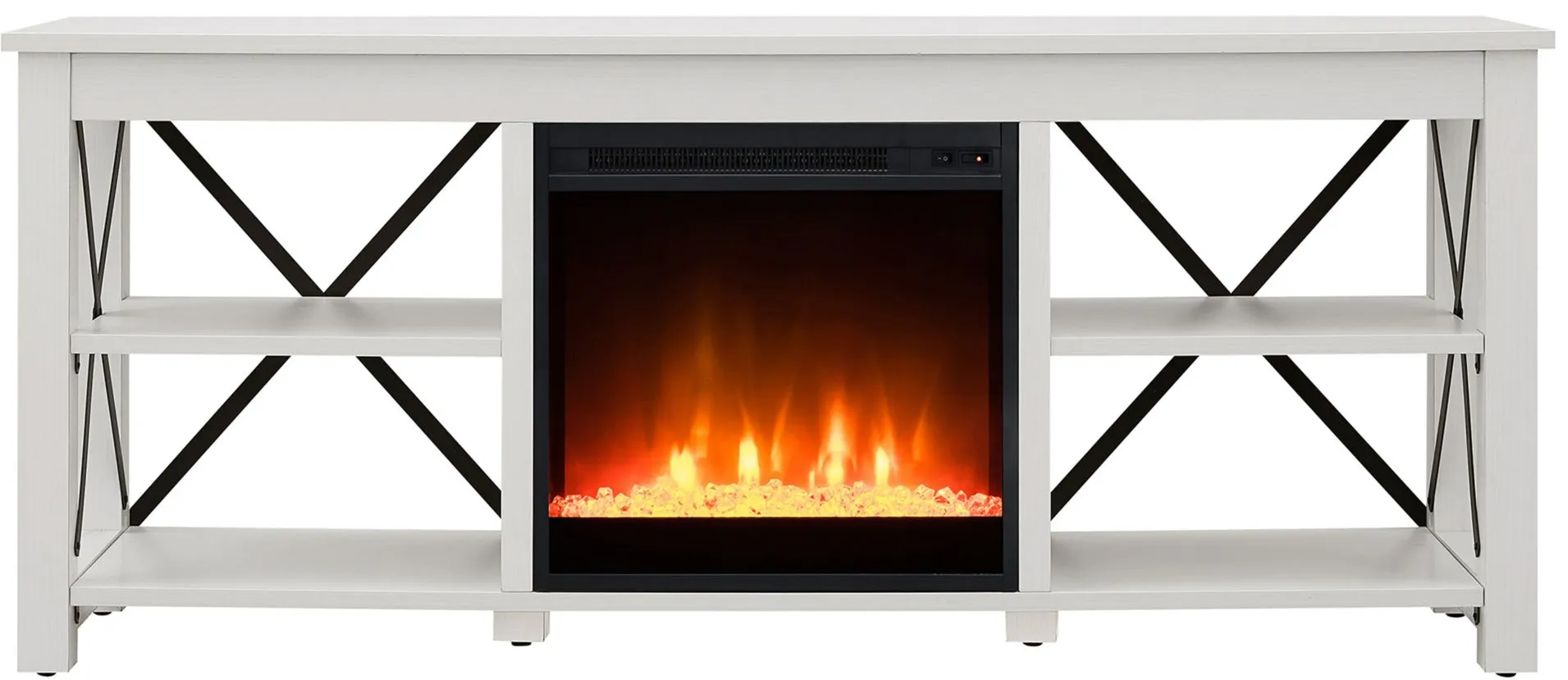 Paisley 58" TV Stand with Crystal Fireplace Insert in White by Hudson & Canal