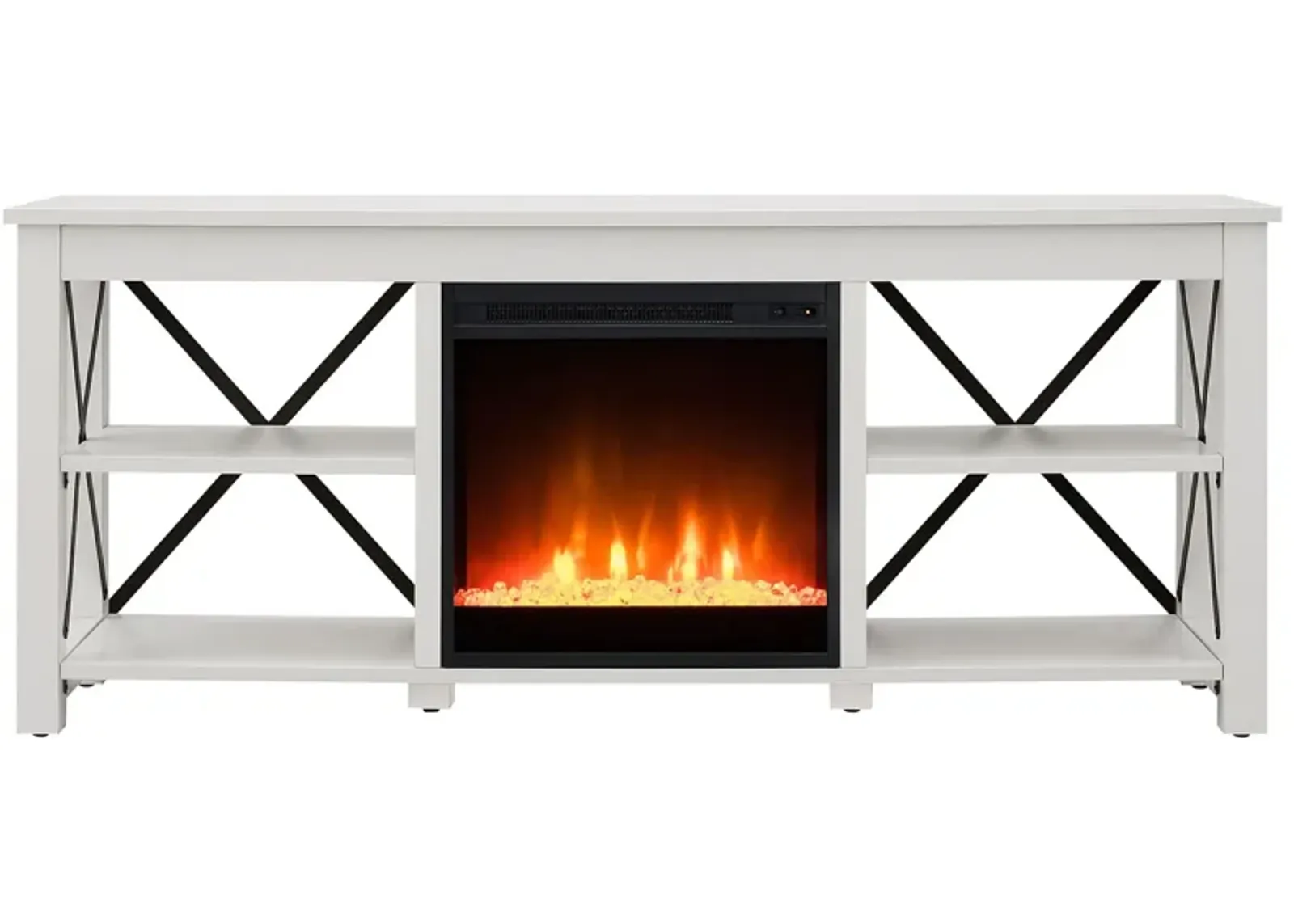 Paisley 58" TV Stand with Crystal Fireplace Insert in White by Hudson & Canal