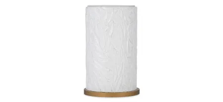 Melange Be-Leaf In Me Accent Table in White quartz top with white leaf motif and brushed gold base by Hooker Furniture