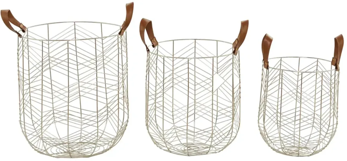 Ivy Collection Trotabout Baskets - Set of 3 in Silver by UMA Enterprises